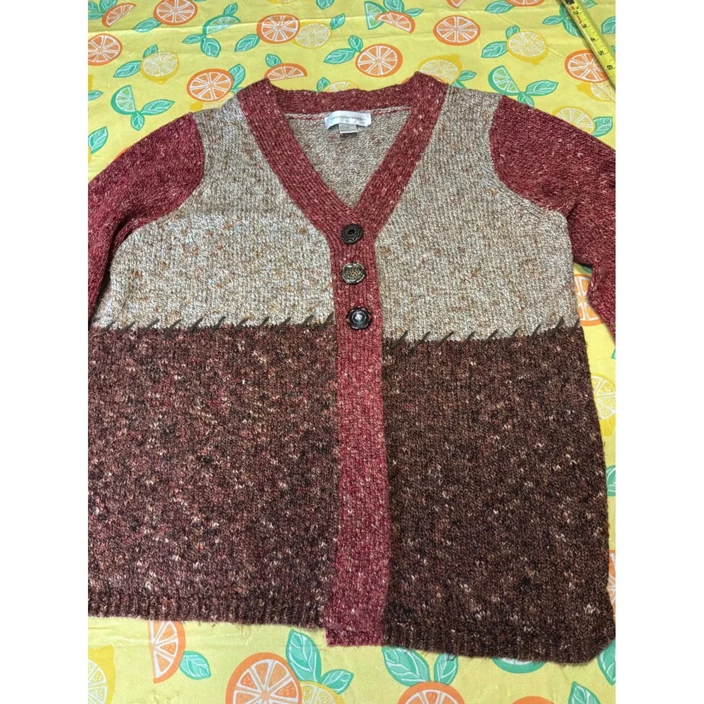 Christopher & Banks Cardigan Sweater Womens Size M‎ Brown Burgundy Colorblock